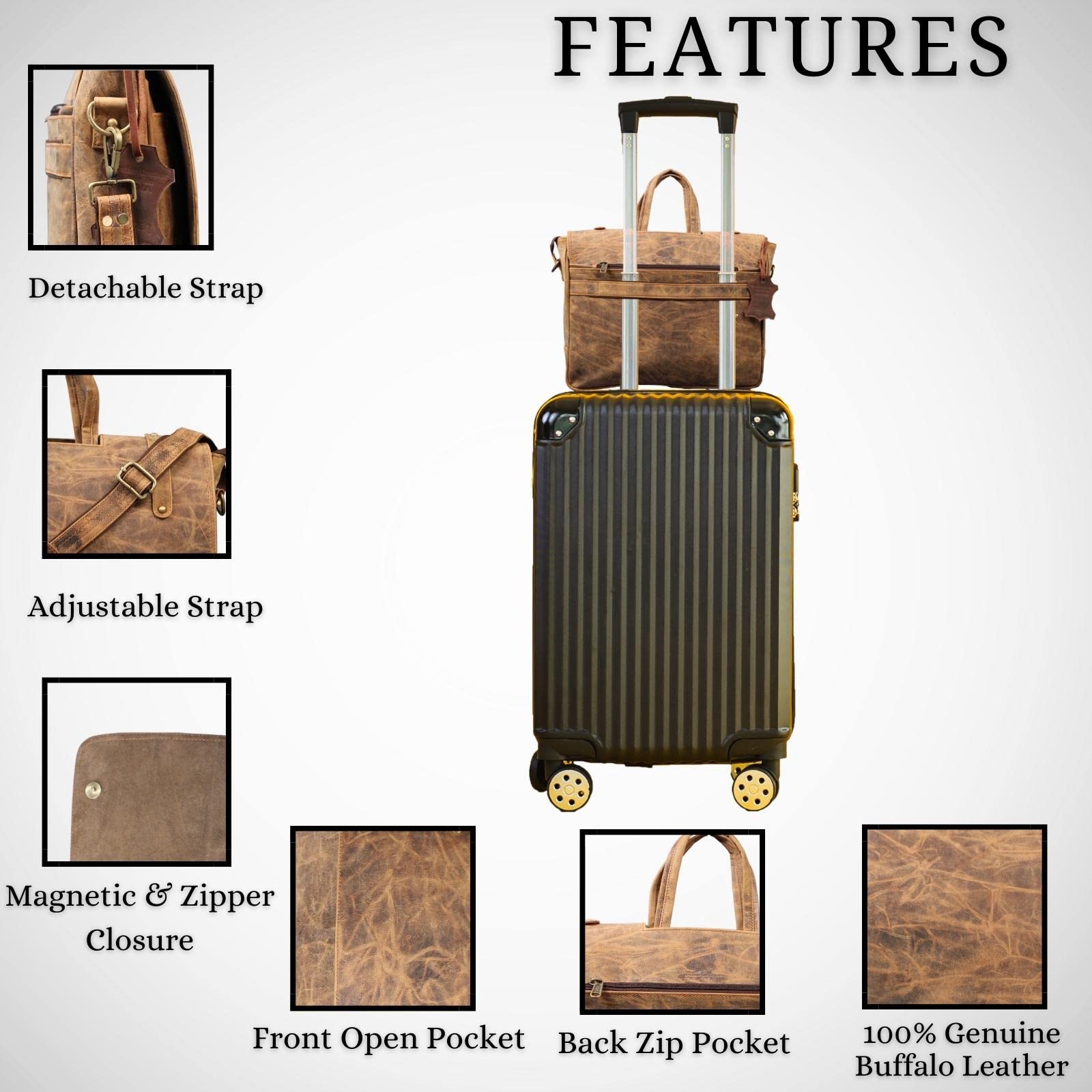 Men's Briefcase Office Bag Genuine Buffalo Leather Messenger Bag Laptop Work Bag